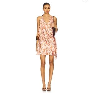 REVOLVE Peach & White Tie-Dye Sleeveless V-Neck Mini Dress